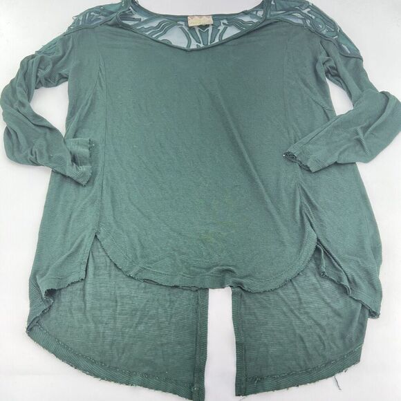 Free People Long Sleeve Green Fly Away Shirt Mesh Cut Outs Size Large - Picture 1 of 4